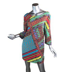 Ark & Co. Women's Small Shift Dress Mini 3/4 Sleeve Colorful Art to Wear Geometr